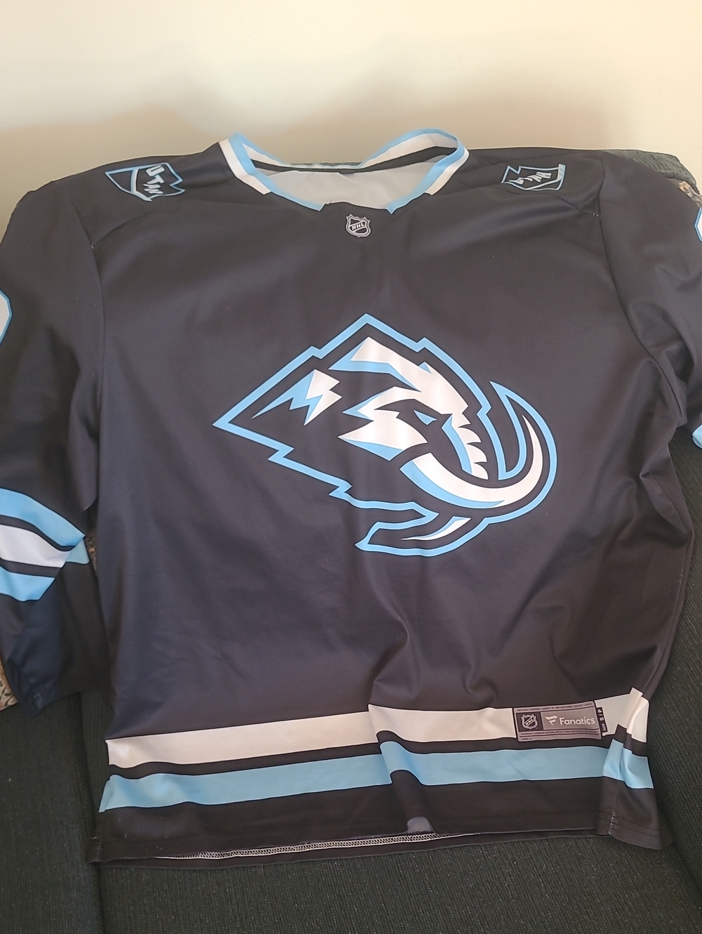 NHL Men's Black & Light Blue Hockey Jersey with White Accents
